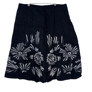 East 5th Black A-Line Skirt With White Embroidered Floral Design Size 14